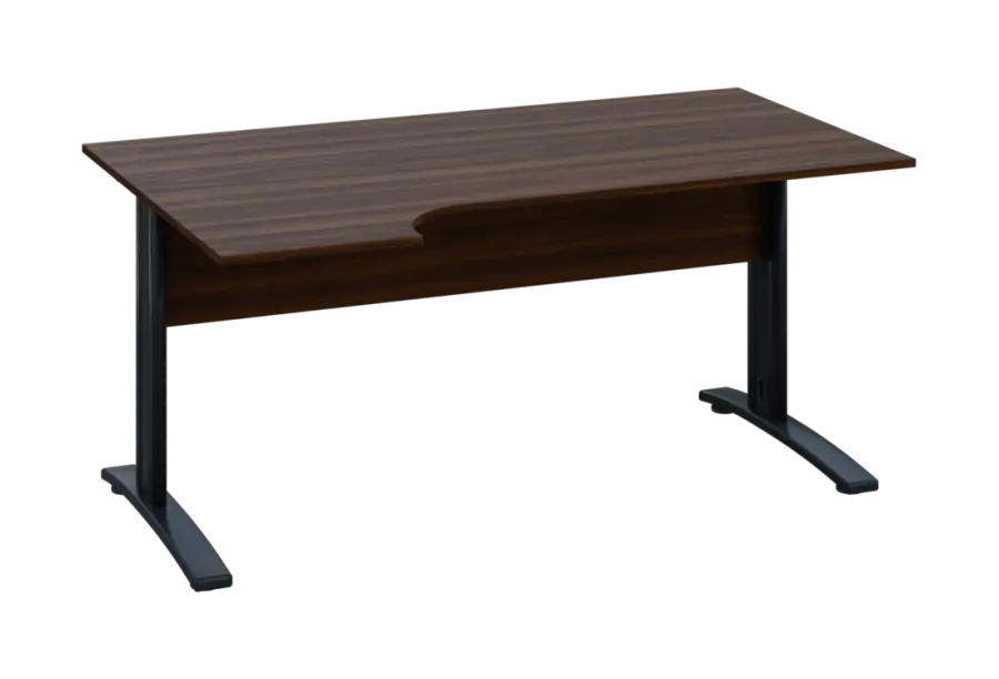 ERK 18 - 164 stůl kancelářský, rohový, levý, kovová podnož černá, deska 18 mm, široký 1600 mm, ořech královský